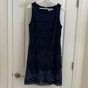Eliza J Navy Embroidered Sleeveless Shift Dress